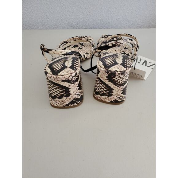 Zara Sandals Women 8 EUR 39 Snake Print Square Toe Block Air Fit Insole Foam - Picture 4 of 16